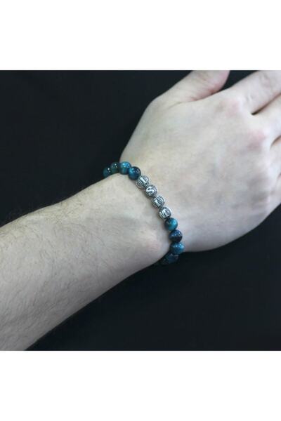 Tesbihane Turkuaz Kaplangözü Metal Kombinli Küre Kesim Doğaltaş Bileklik