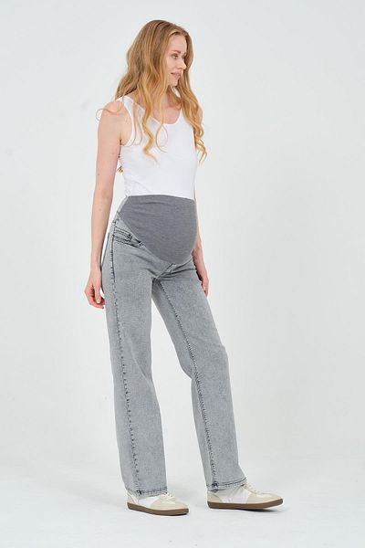 BUSA Gray Maternity Jeans - Flexible, Back Belt and Wide Leg