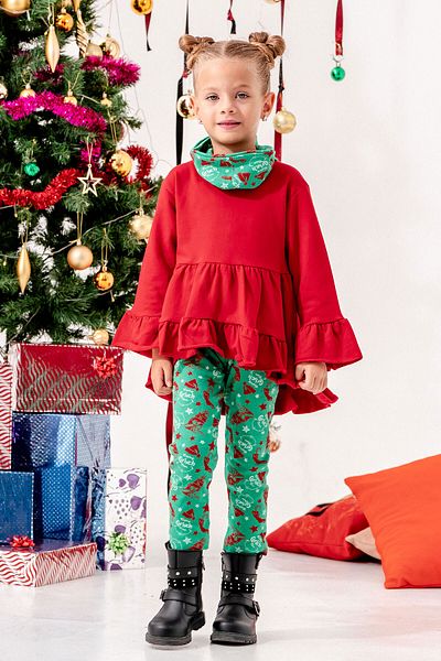 Beniizle 3-Piece Girl's Christmas Set with Frill Detailed Bandana and Tights