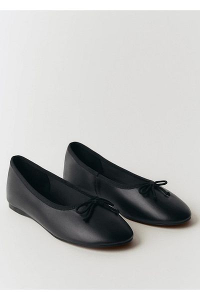 MANGO Woman Šněrovací detailní kožené baleríny