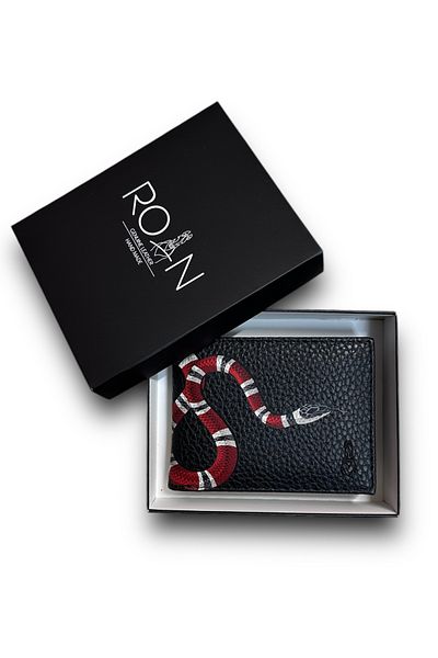 Roan Snake Print, 1St. Quality Vegan Leather, 8 Card, Paper and Foreign Coin Fields - Turkey Production