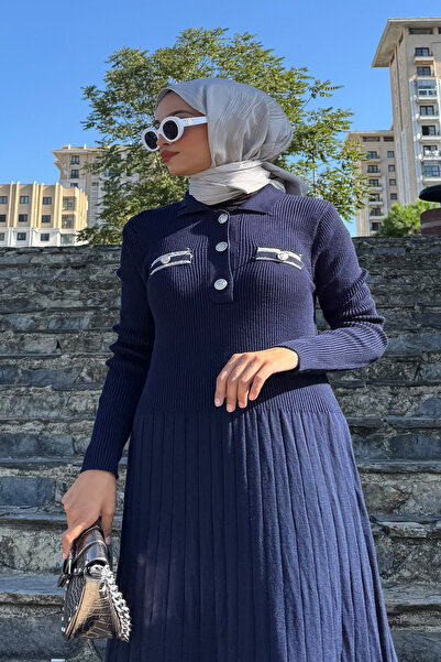 QLAY Γυναικείο φόρεμα με μπλε κουμπιά κοτλέ