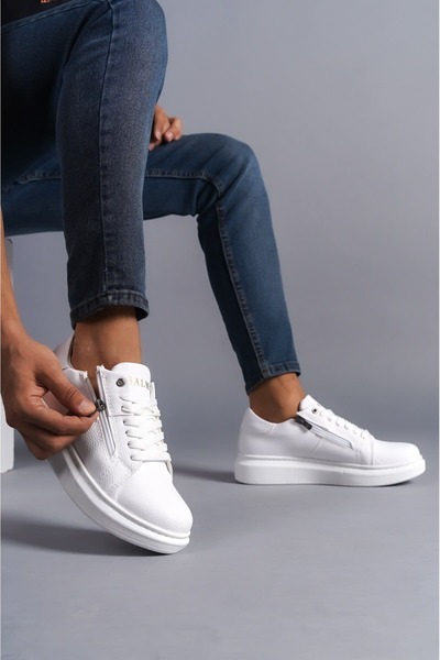 Zerenyus SLW155 Warrior - Ανδρικά αθλητικά παπούτσια casual - με κορδόνια και φερμουάρ, BT White