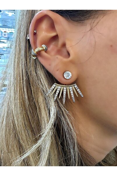 Jerie Gold Silver Stone Detailed Design Sun Earrings