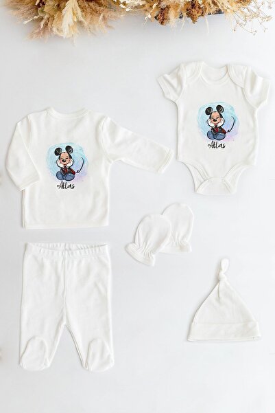 Lilabio %100 Organik Isme Özel Isimli 5li Hastane Çıkışı Alt Üst Takım Set Mi...