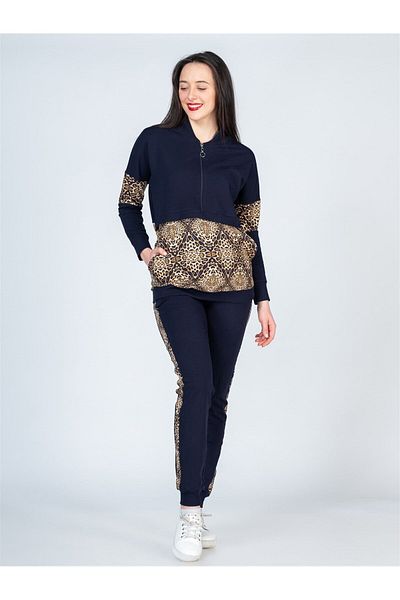 BUSA Pregnant Leopard Detailed Tracksuit Navy Blue
