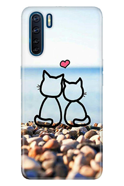 OPPO A91 Uyumlu Kılıf Silikon Desenli Tam Koruma Resimli Kapak Kedilerin Aşkı