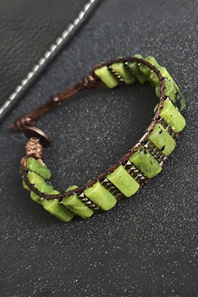 Seven Art Jewelry سوار من حجر اليشم (النفريت) وحجر الهيماتيت، سوار من الحجر ا...