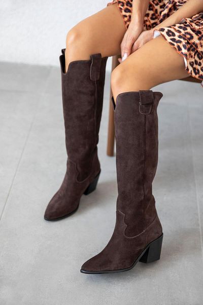 STRASWANS Nemy Women's Pointed Toe Genuine Suede Leather Boots Brown