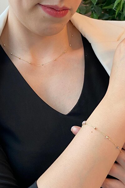 ZÜMRÜT SARRAF 14 Ayar Altın Kadın Renkli Dorika Toplu Zincir Kolye Bilekllik ...