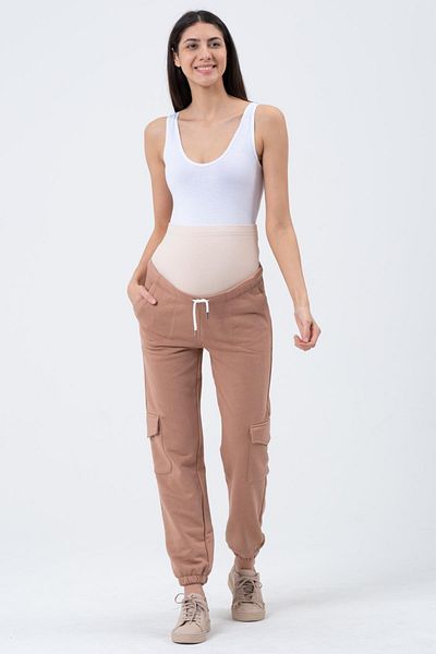 BUSA Pregnant Three Thread Cargo Sweatpants Brown