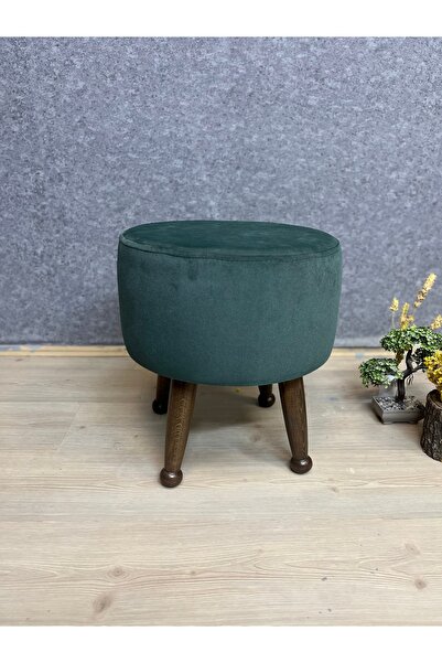 Asedia Miskin Ceviz Haki Yeşil Ahşap Ayak Uzatma Pufu Makyaj Koltuğu Tabure