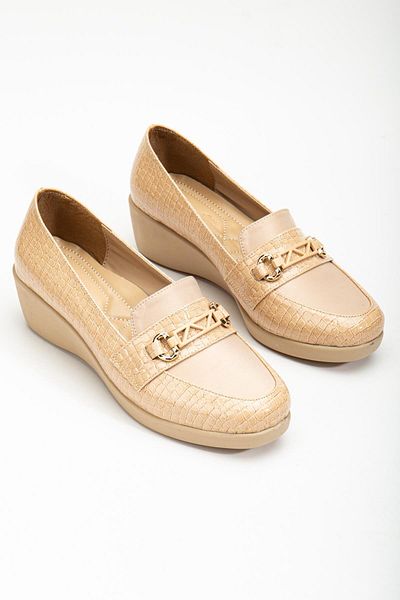 Dilimler Ayakkabı Nude Patent Leather Crocodile Printed Women's Wedge Heeled Shoes