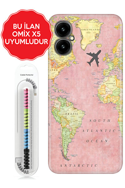 omix X3 X5 X6 X7 X300 X400 X500 X600 X700 Kılıf Resimli Silikon Kapak Pembe Harita