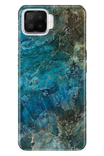 OPPO A73 Uyumlu Kılıf Silikon Desenli Tam Koruma Resimli Kapak Mavi Mermer