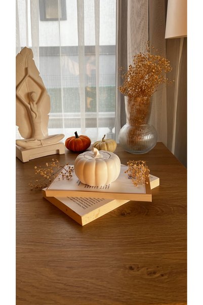 Jasmine Candle El Yapımı Beyaz Balkabağı Halloween Dekoratif Obje Kase Biblo Tabak