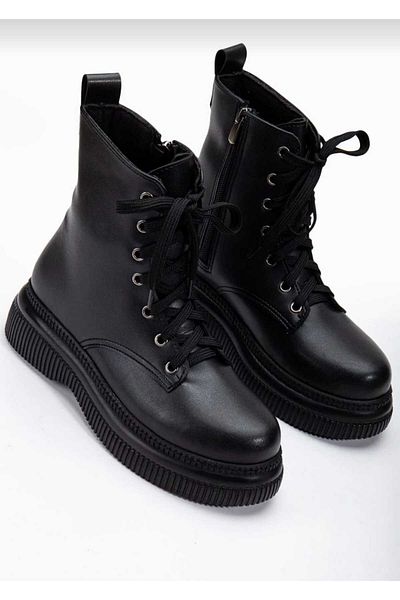 DS AYAKKABI Μαύρο Skin Γυναικείο Bootie με φερμουάρ