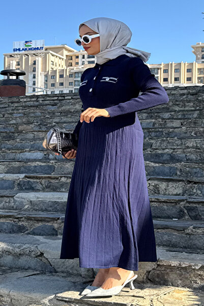 QLAY Γυναικείο φόρεμα με μπλε κουμπιά κοτλέ