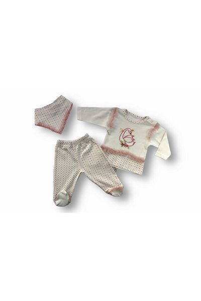 Tomuycuk 3-12 Months Pink Baby Girl and Child Set - Swan Embroidered Tulle Sweat Outfit
