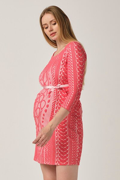 BUSA Hamile Desenli Mini Elbise Pembe