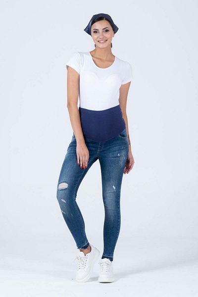 BUSA Blugi De Maternitate Stripe Ripped Skinny Leg Albastru