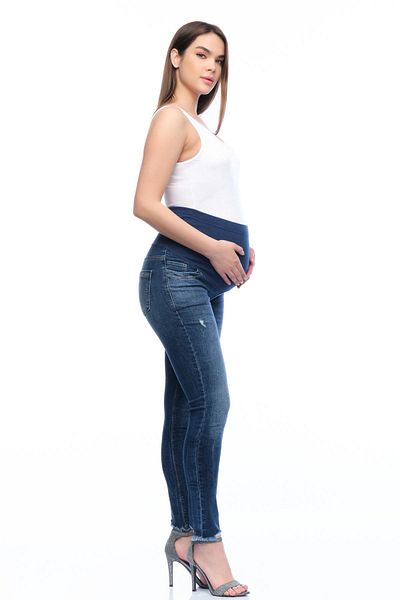 BUSA Blugi skinny cu bandă abdominală elastică de maternitate, cu talie ajustată, albastru