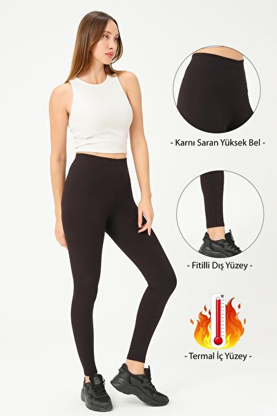 BUSA Термо оребрени спортни клинове с висока талия, черни