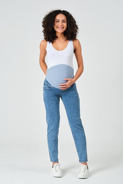 BUSA Pregnant Flexible Abdominal Banded Mom Fit Jeans Light Blue