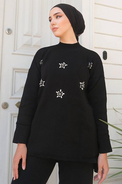 hafsamina Stoned Knitwear Suit Black HM2238
