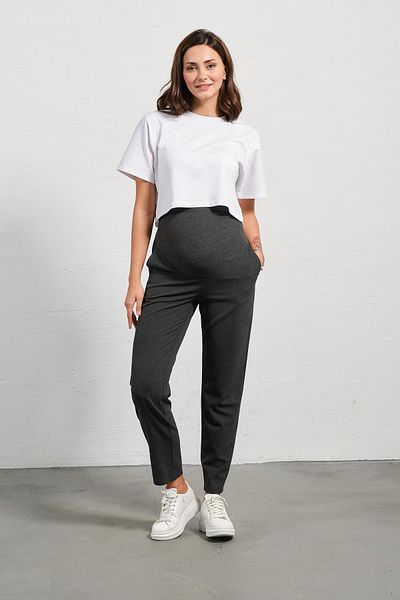 BUSA Pregnant Flexible Abdominal Banded Waist Adjustable Mom Fit Classic Gabardine Trousers Anthracite