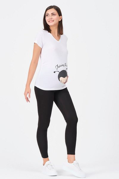BUSA Tricou Maternitate Cu Decolteu în V Imprimat Buburuza Alb