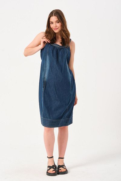 BUSA Rochie albastră de maternitate din denim - guler tricotat, mânecă zero