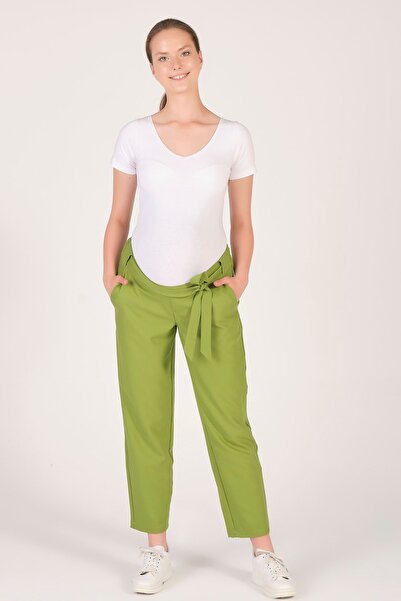 BUSA Trudničke pantalone sa elastičnim strukom, model Carrot kroj, ZELENE