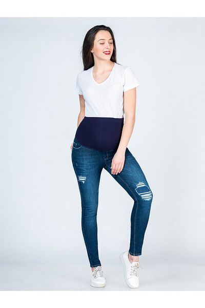 BUSA Maternity Adjustable Waist High Waist Skinny Jeans Blue