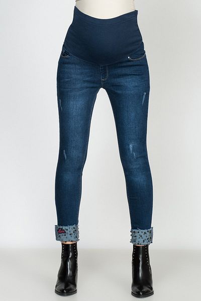 BUSA Maternity Stretchy Tummy Band Pearl Detail Skinny Jeans Blue