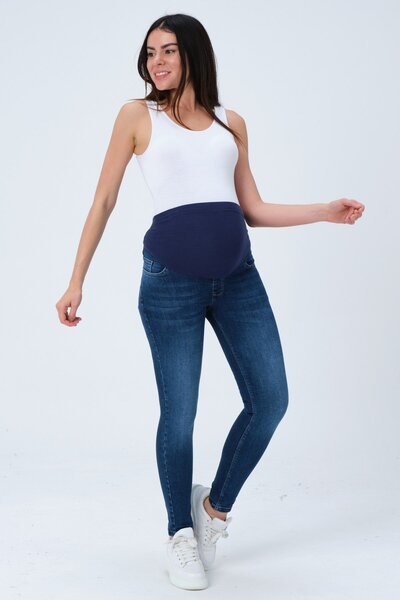 BUSA Hamile Esnek Karın Bantlı Skinny Kot Pantolon Lacivert