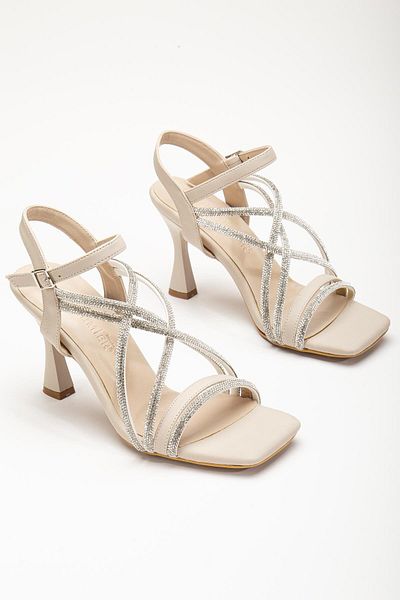Dilimler Ayakkabı Tan Women's Evening Dress Shoes with Single Band and Ankle Stones