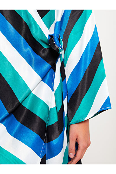 LC Waikiki V-Neck Patterned Long Sleeve Satin Women's Dress