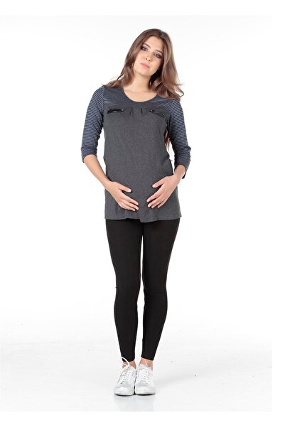 BUSA Maternity Pocket Long Sleeve Blouse Blue