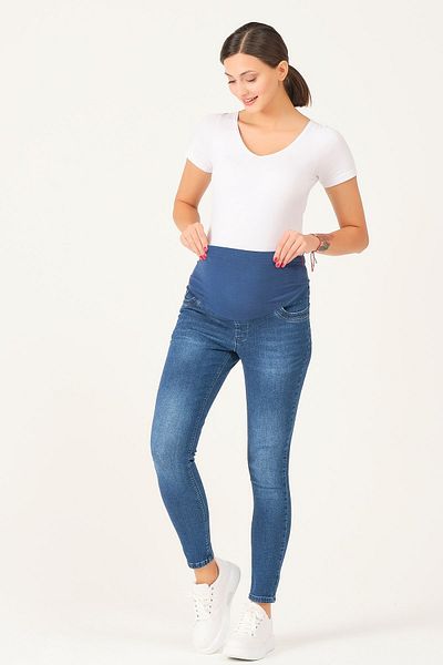 BUSA Pregnant Flexible Abdominal Banded Skinny Narrow Leg Jeans Navy Blue