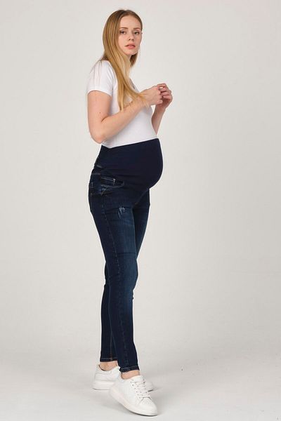 BUSA Pantaloni de denim skinny cu bandă abdominală elastică de maternitate, bleumarin