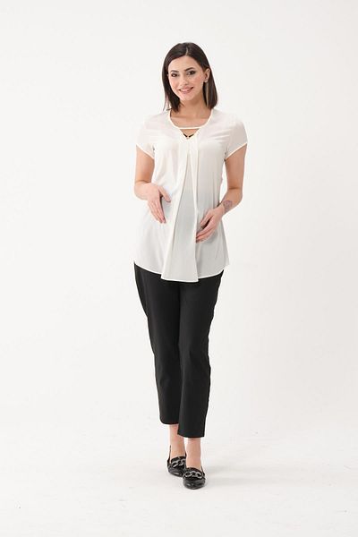 BUSA Ecru Color Maternity V Neck Short Sleeve Chiffon Blouse