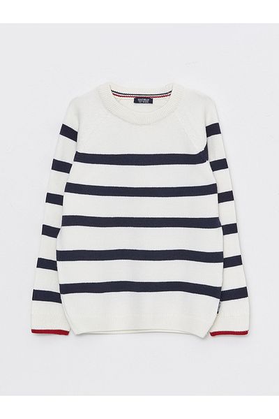 LC Waikiki Gestreifter Langarm-Strickpullover für Jungen mit Rundhalsausschnitt