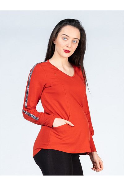BUSA Maternity Blouse Breastfeeding Detailed Sleeve Patterned Orange