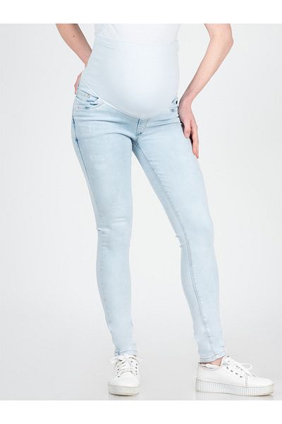 BUSA Blugi skinny reglabili, elastici, cu bandă abdominală, albastru de gheață