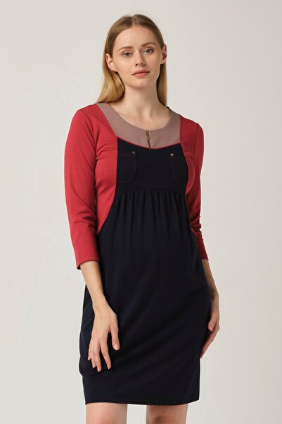 BUSA Casual φόρεμα εγκυμοσύνης με φερμουάρ γιακάς Navy Blue