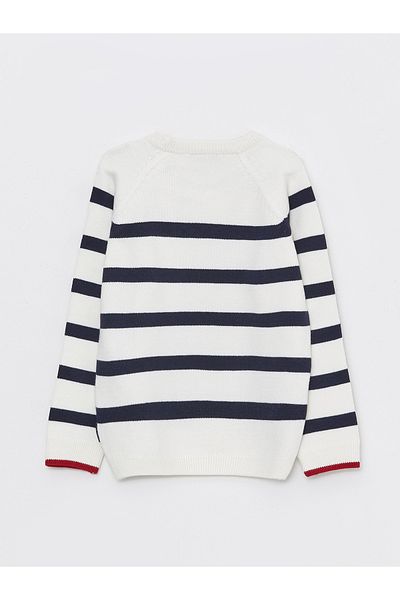 LC Waikiki Gestreifter Langarm-Strickpullover für Jungen mit Rundhalsausschnitt