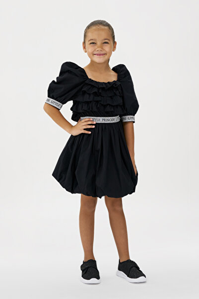 Panço Kız Çocuk Siyah Poplin Elbise
