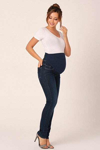 BUSA Pregnant Flexible Abdominal Band Back Belt Regular Fit Large Size Jeans Navy Blue