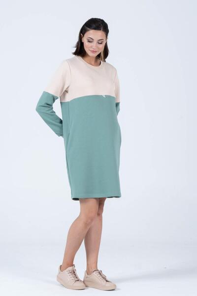 BUSA Hamile Blok Renk Sweat Elbise Çağla